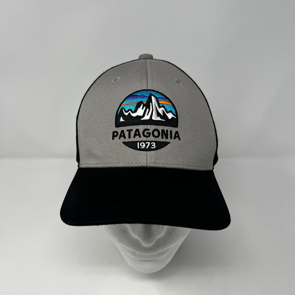 Patagonia 1973 Mountain Logo Trucker Hat Gray Black Adjustable Snapback Cap